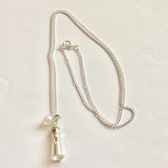 Nautical Pearl Lighthouse Charm Necklace Silver Plated Pendant 22" Chain - Picture 6 of 8
